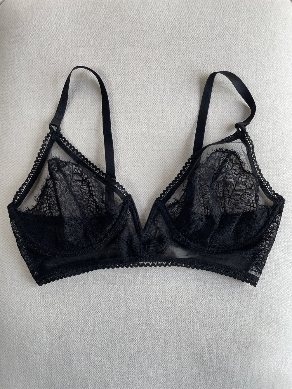 Thistle and Spire Sheer Lace Unlined Bra Deep V - Black 36D